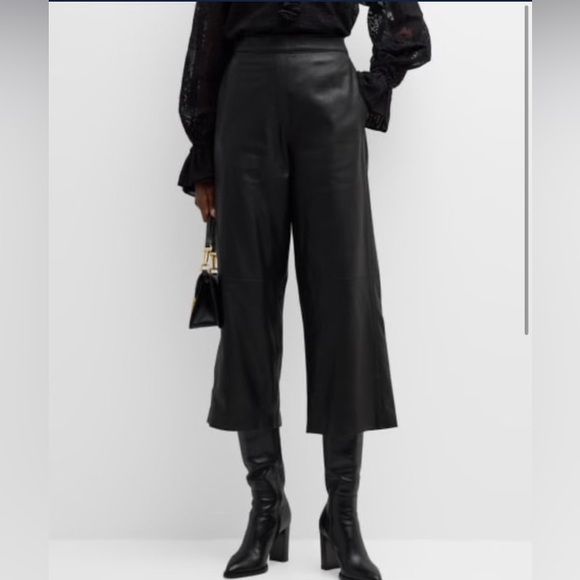 Kobi Halperin Black Leather Straight Leg Crop Pants NWT - Picture 3 of 10
